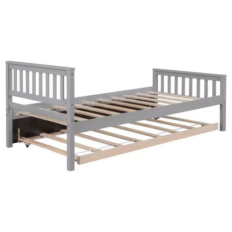 Letto a piattaforma singolo con letto estraibile con testiera pediera grigio per camera da letto