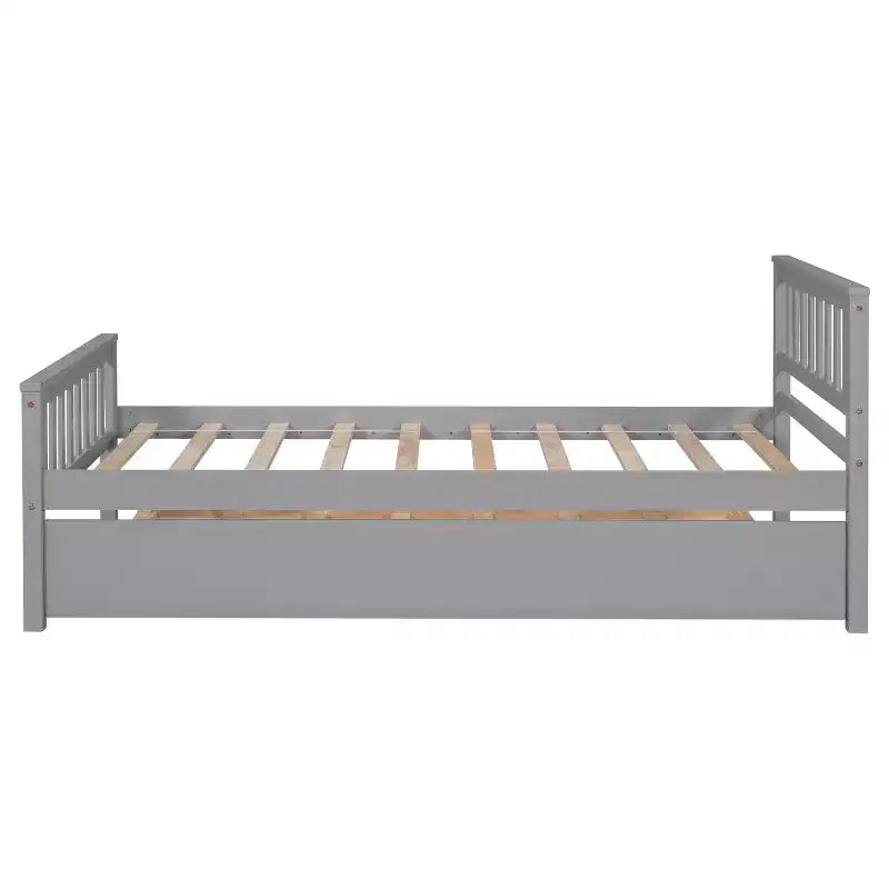 Letto a piattaforma singolo con letto estraibile con testiera pediera grigio per camera da letto