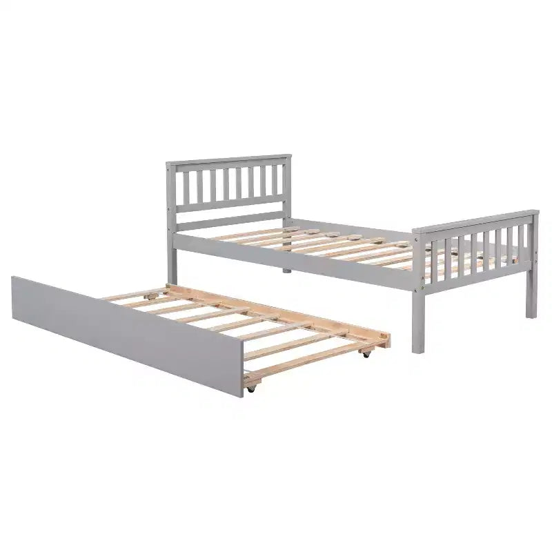 Letto a piattaforma singolo con letto estraibile con testiera pediera grigio per camera da letto