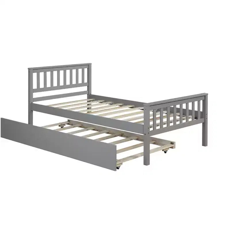 Letto a piattaforma singolo con letto estraibile con testiera pediera grigio per camera da letto