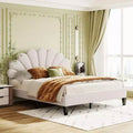 Acekool Queen Size Velvet Platform Bed with Floral Headboard, Upholstered Frame, Wood Slats Support, No Box Spring Needed, Pink