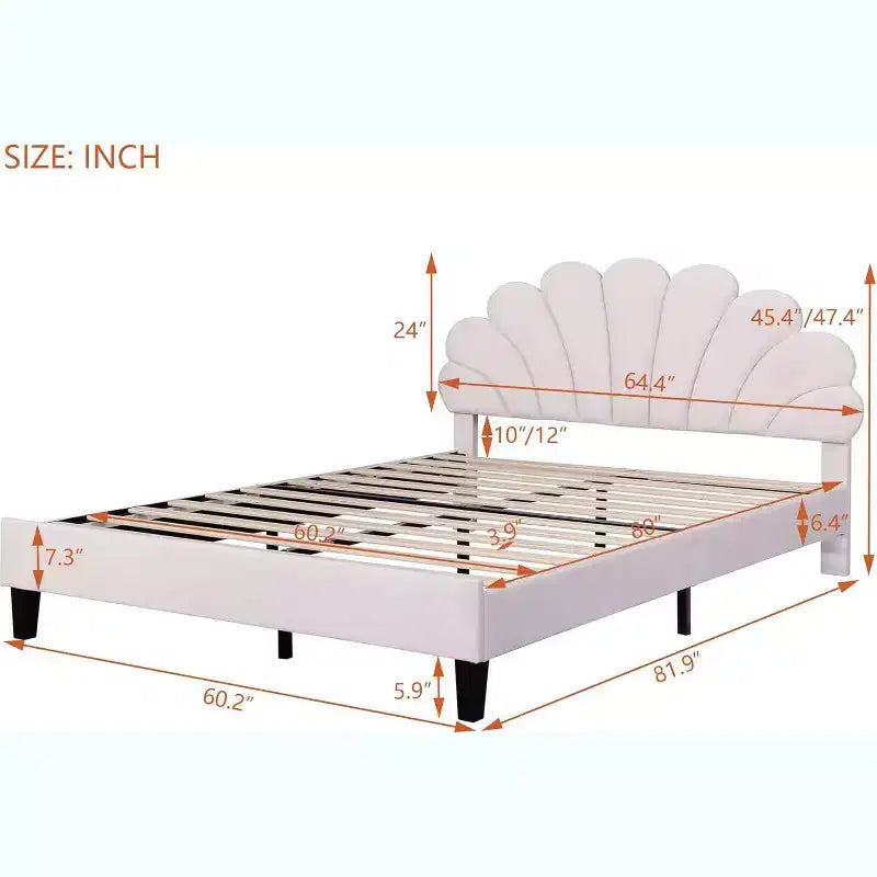 Letto Matrimoniale a Piattaforma Queen Size in Velluto con Testiera Floreale, Struttura Imbottita, Supporto a Doghe in Legno, Nessuna Rete a Molle Necessaria, Rosa