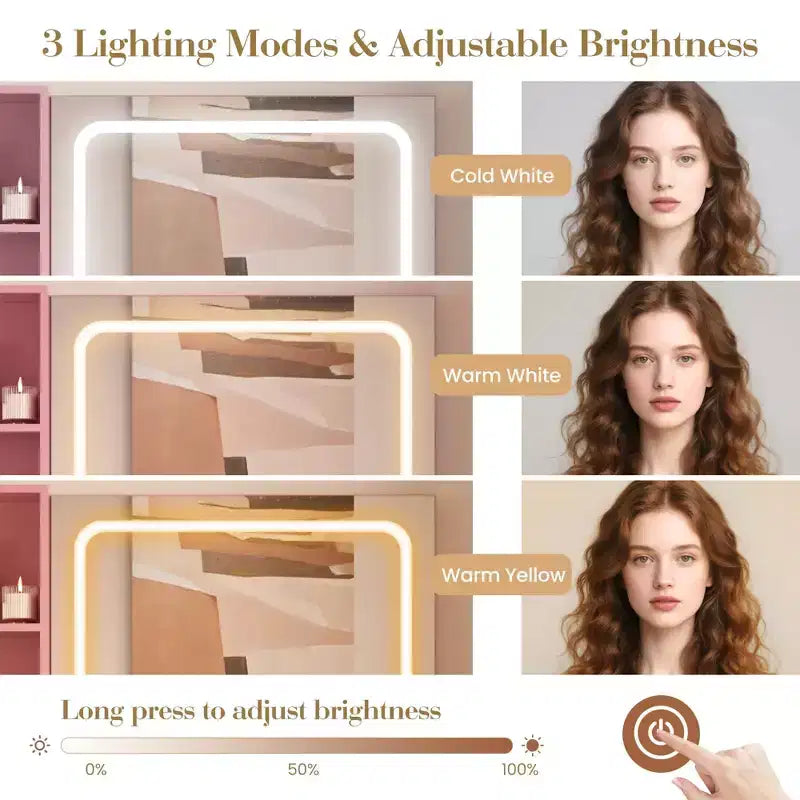 Tocador con specchio e luci, tavolino da trucco con prese di corrente con cassetti e mobiletto, sgabello contenitore, toletta per camera da letto