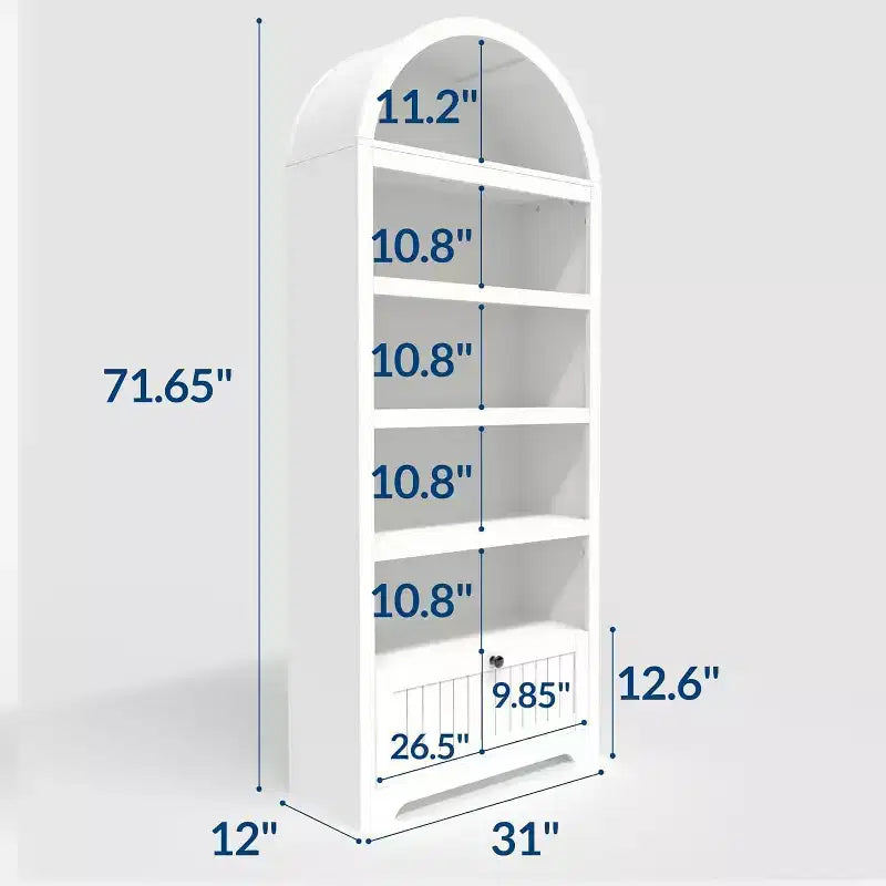 Mobile dispensa alto 72" ad arco in legno, dispensa da cucina e libreria a 5 livelli con ante e ripiani, noce, per soggiorno, cucina, studio