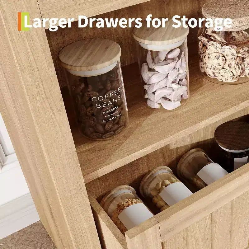 Mobile dispensa alto 72" ad arco in legno, dispensa da cucina e libreria a 5 livelli con ante e ripiani, noce, per soggiorno, cucina, studio