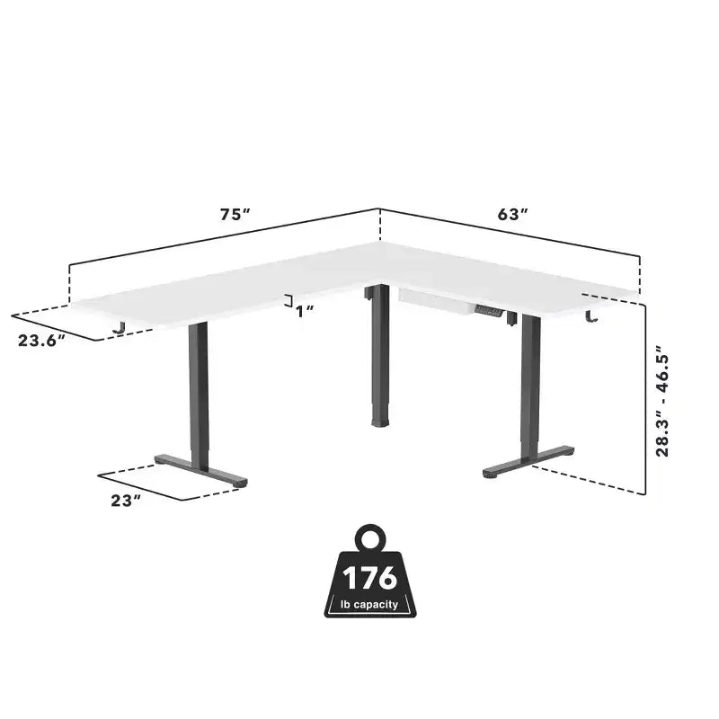 Mount-It! Scrivania ad angolo regolabile in altezza elettricamente XL, telaio nero e piano bianco