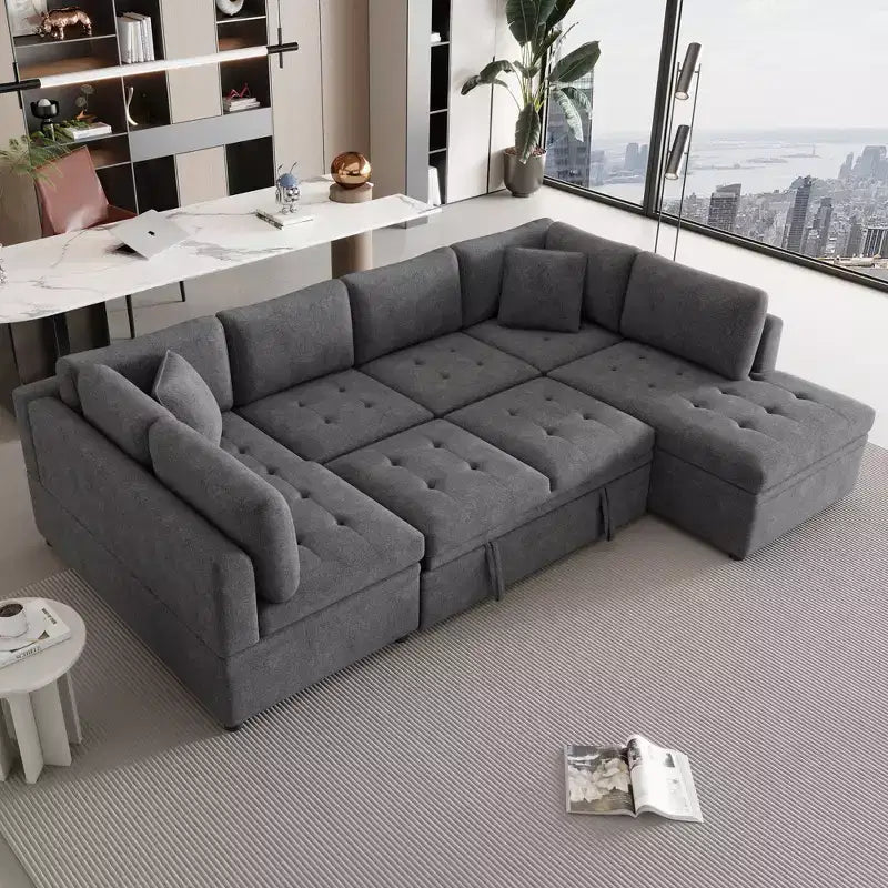 117,3 Divano Sezionale Oversize Divano a U Divano Letto Estraibile con Due Cuscini Decorativi per Soggiorno