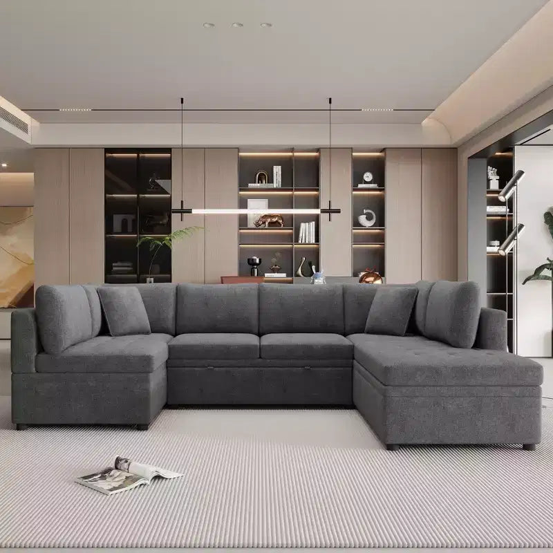 117,3 Divano Sezionale Oversize Divano a U Divano Letto Estraibile con Due Cuscini Decorativi per Soggiorno