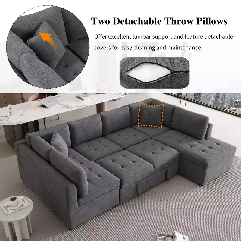 117,3 Divano Sezionale Oversize Divano a U Divano Letto Estraibile con Due Cuscini Decorativi per Soggiorno