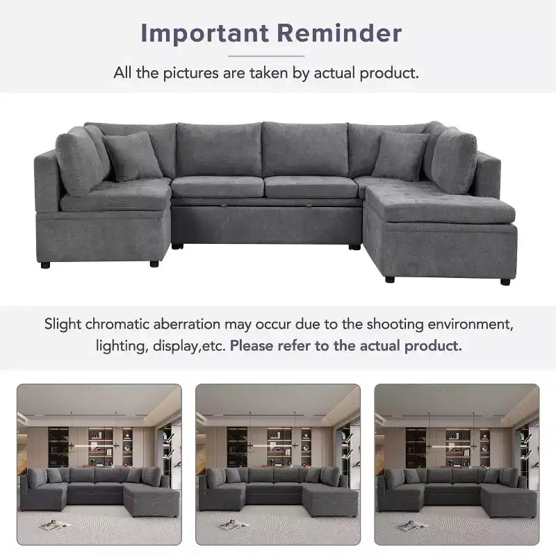 117,3 Divano Sezionale Oversize Divano a U Divano Letto Estraibile con Due Cuscini Decorativi per Soggiorno