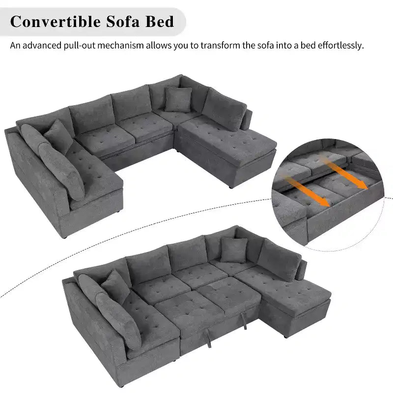 117,3 Divano Sezionale Oversize Divano a U Divano Letto Estraibile con Due Cuscini Decorativi per Soggiorno