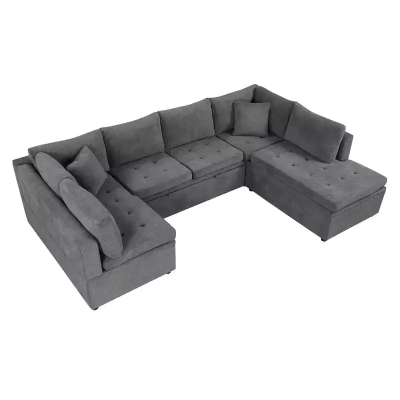 117,3 Divano Sezionale Oversize Divano a U Divano Letto Estraibile con Due Cuscini Decorativi per Soggiorno