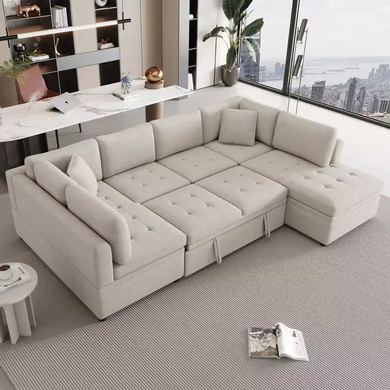 117,3 Divano Sezionale Oversize Divano a U Divano Letto Estraibile con Due Cuscini Decorativi per Soggiorno