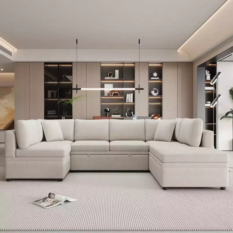117,3 Divano Sezionale Oversize Divano a U Divano Letto Estraibile con Due Cuscini Decorativi per Soggiorno