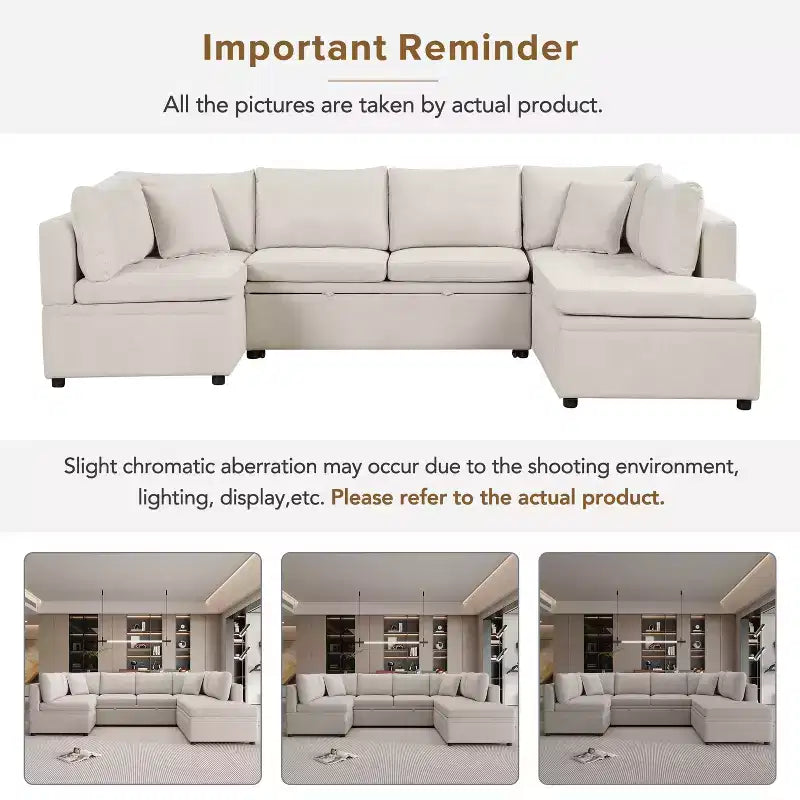 117,3 Divano Sezionale Oversize Divano a U Divano Letto Estraibile con Due Cuscini Decorativi per Soggiorno