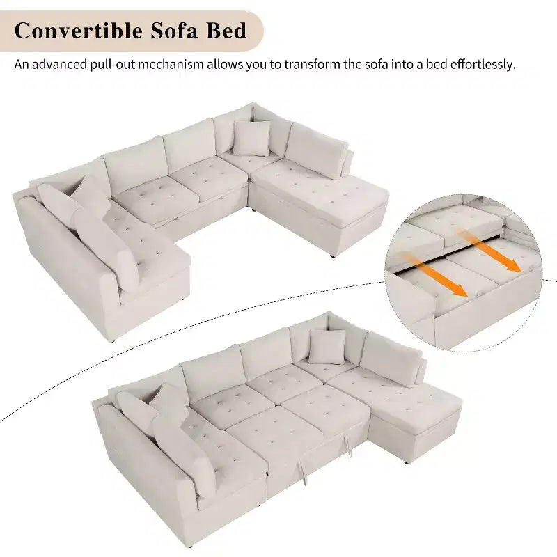 117,3 Divano Sezionale Oversize Divano a U Divano Letto Estraibile con Due Cuscini Decorativi per Soggiorno