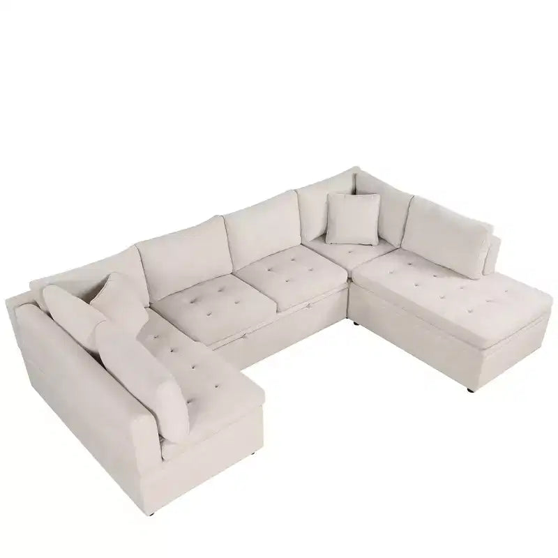 117,3 Divano Sezionale Oversize Divano a U Divano Letto Estraibile con Due Cuscini Decorativi per Soggiorno