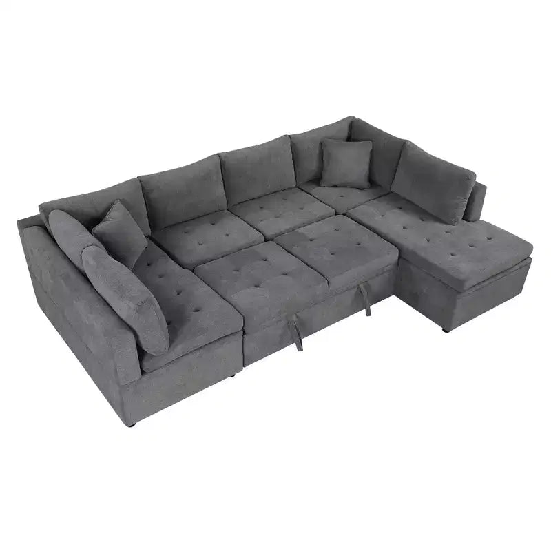 117,3 Divano Sezionale Oversize Divano a U Divano Letto Estraibile con Due Cuscini Decorativi per Soggiorno