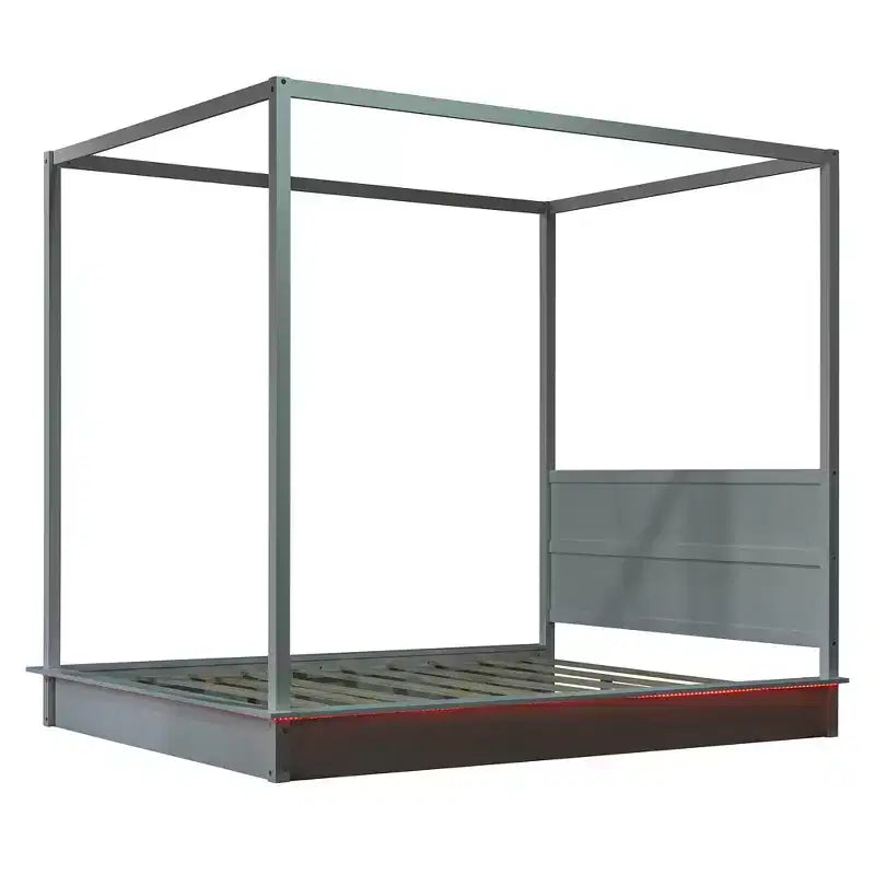 Modern LED Canopy Platform Bed Frame with Slats and Headboard