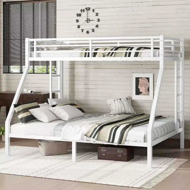 Letto a castello in metallo Twin XL su Queen per adolescenti e adulti, salvaspazio, non richiede la rete a molle, nero