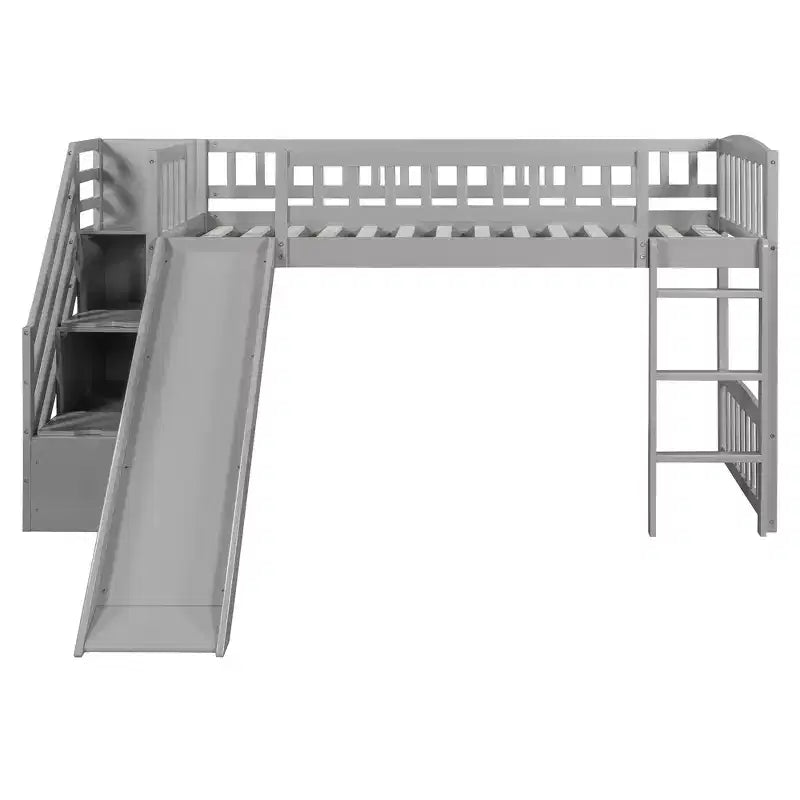 Struttura letto a soppalco Twin Size con scala, letto a soppalco basso in legno per bambini con cassetti