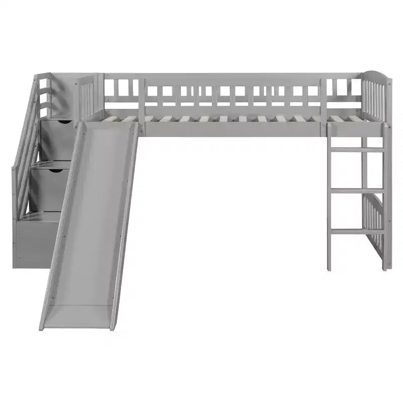 Struttura letto a soppalco Twin Size con scala, letto a soppalco basso in legno per bambini con cassetti