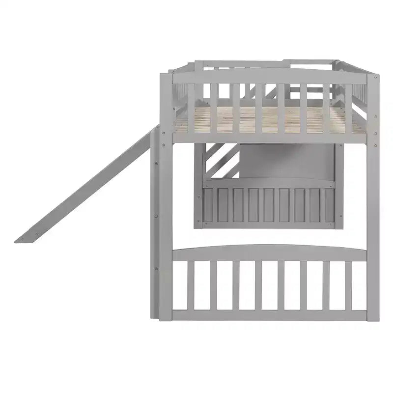 Struttura letto a soppalco Twin Size con scala, letto a soppalco basso in legno per bambini con cassetti