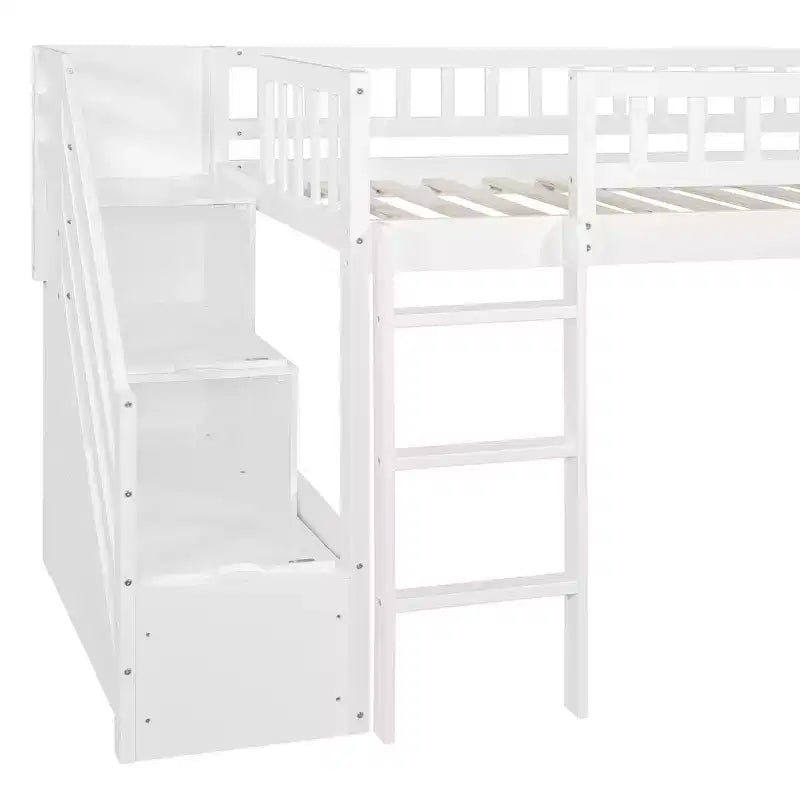 Struttura letto a soppalco Twin Size con scala, letto a soppalco basso in legno per bambini con cassetti