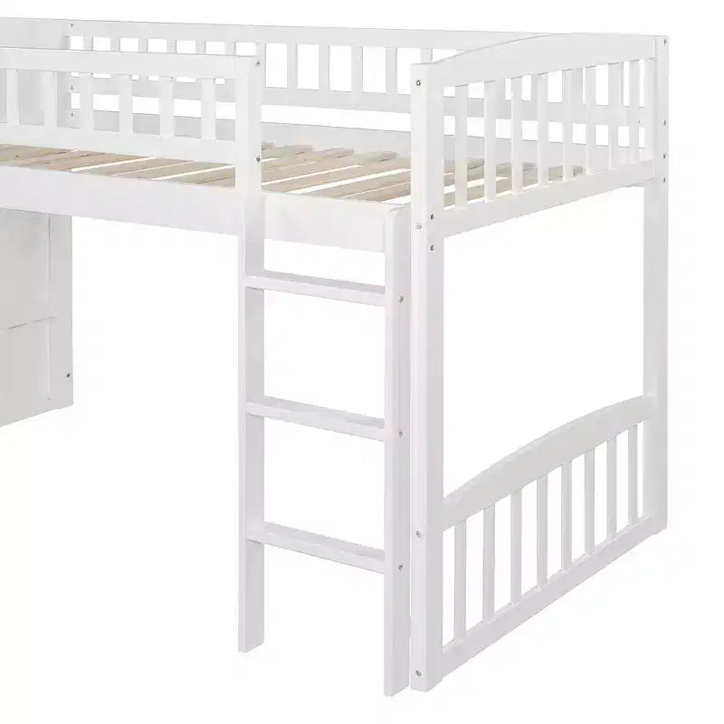 Struttura letto a soppalco Twin Size con scala, letto a soppalco basso in legno per bambini con cassetti
