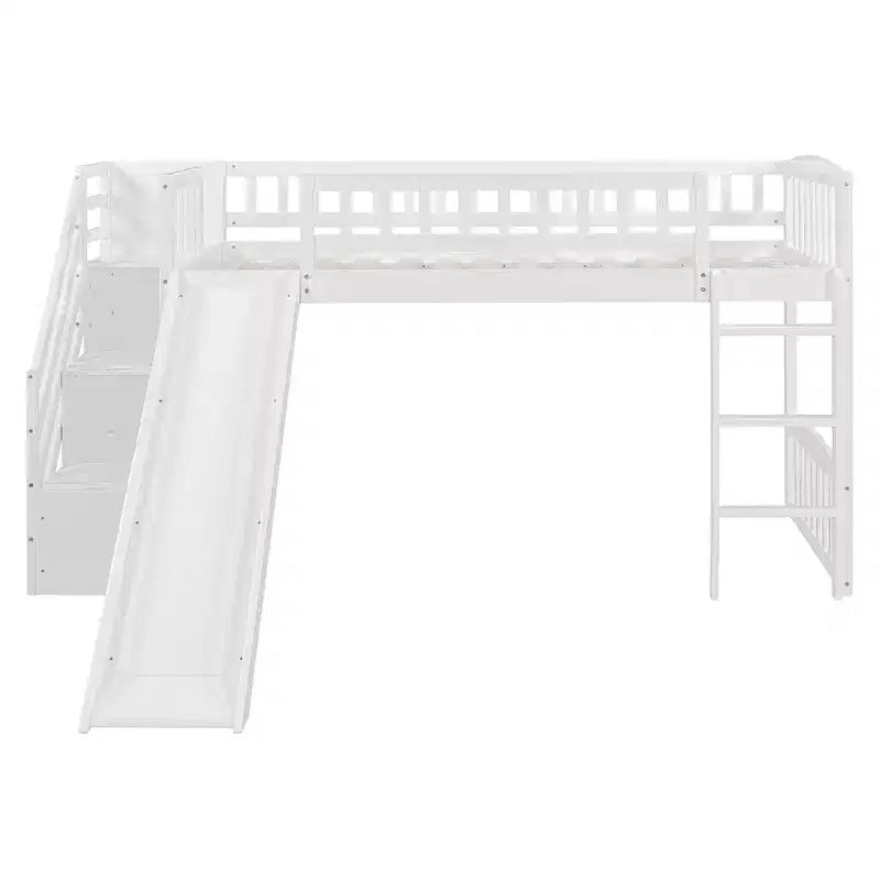 Struttura letto a soppalco Twin Size con scala, letto a soppalco basso in legno per bambini con cassetti