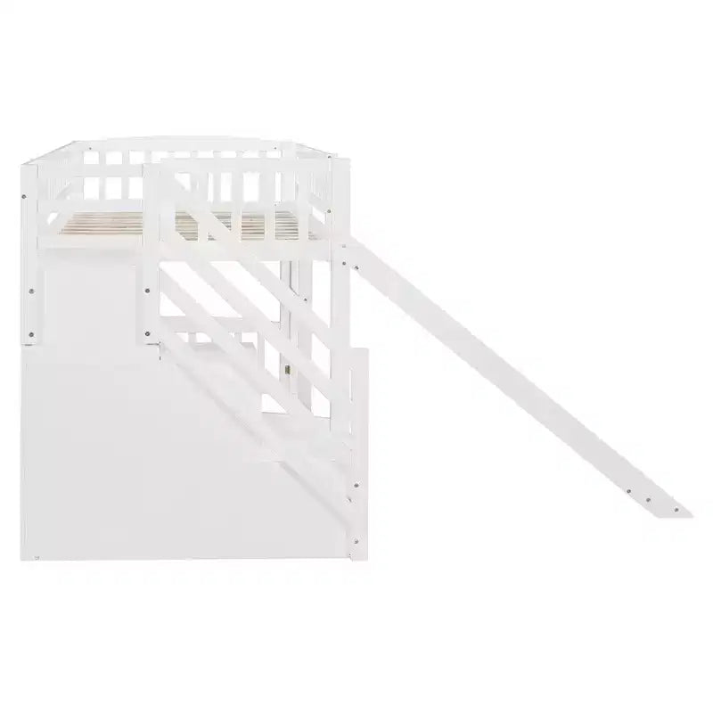Struttura letto a soppalco Twin Size con scala, letto a soppalco basso in legno per bambini con cassetti