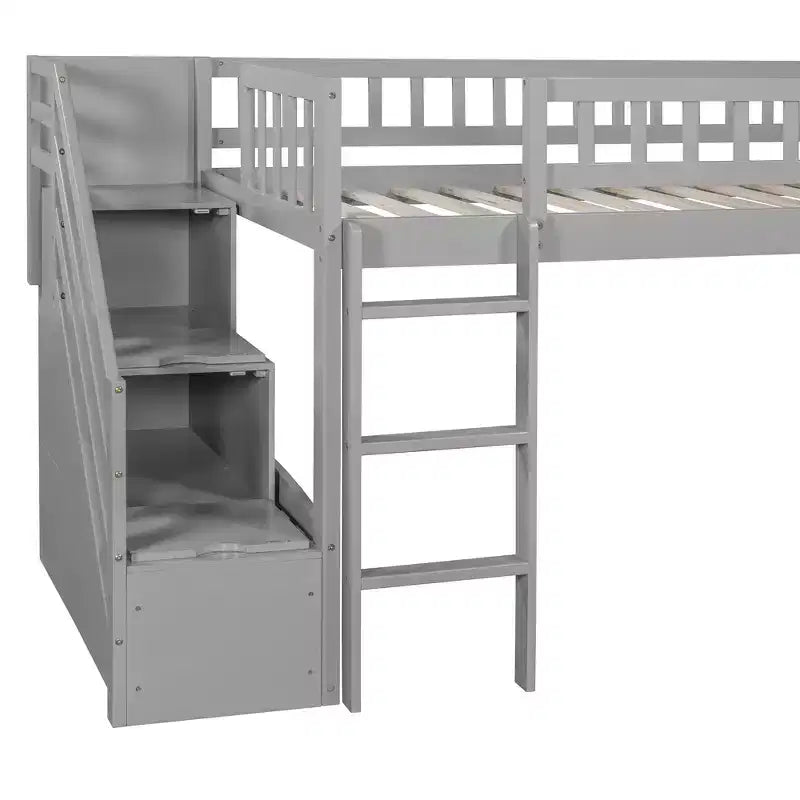 Struttura letto a soppalco Twin Size con scala, letto a soppalco basso in legno per bambini con cassetti