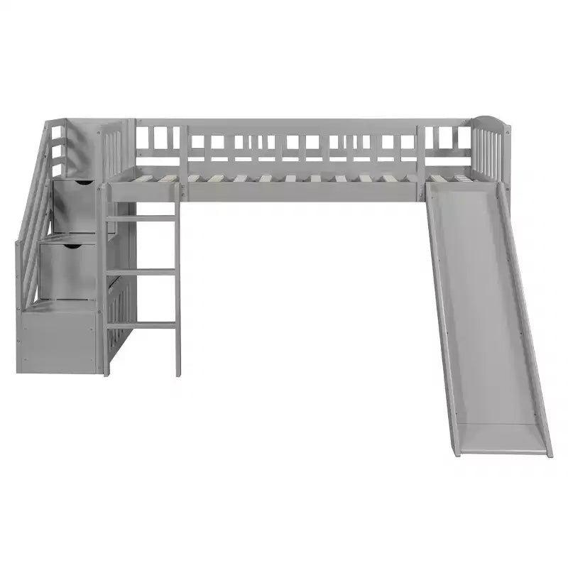 Struttura letto a soppalco Twin Size con scala, letto a soppalco basso in legno per bambini con cassetti