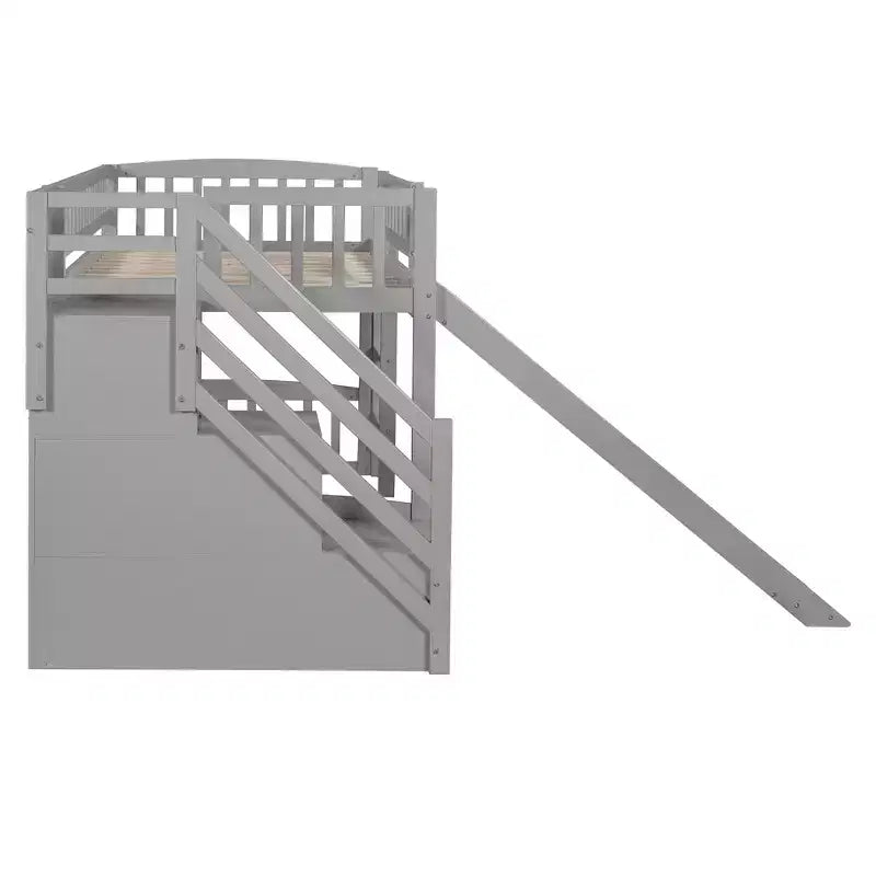 Struttura letto a soppalco Twin Size con scala, letto a soppalco basso in legno per bambini con cassetti