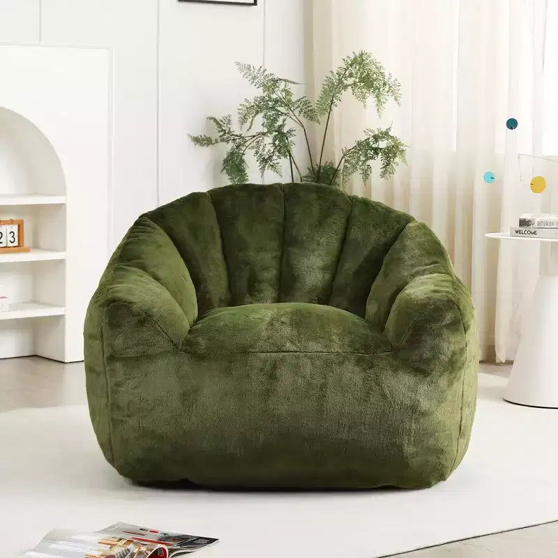 Poltrona a sacco moderna in peluche e finta pelliccia con braccioli, divano lounge in schiuma ad alta densità per soggiorno, camera da letto