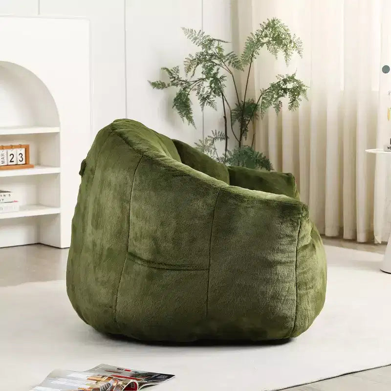 Poltrona a sacco moderna in peluche e finta pelliccia con braccioli, divano lounge in schiuma ad alta densità per soggiorno, camera da letto