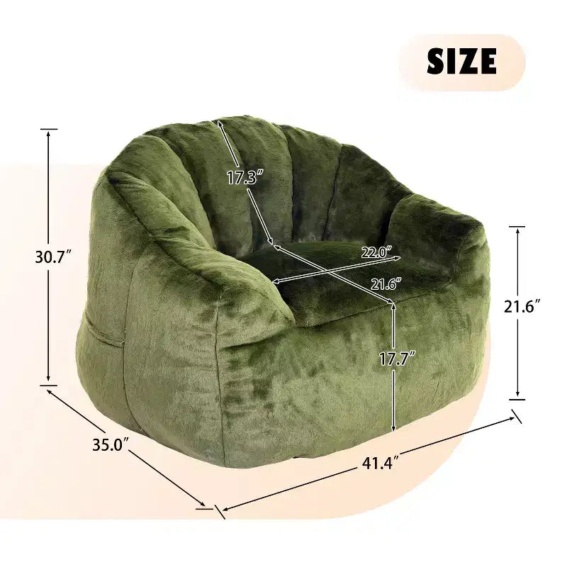 Poltrona a sacco moderna in peluche e finta pelliccia con braccioli, divano lounge in schiuma ad alta densità per soggiorno, camera da letto