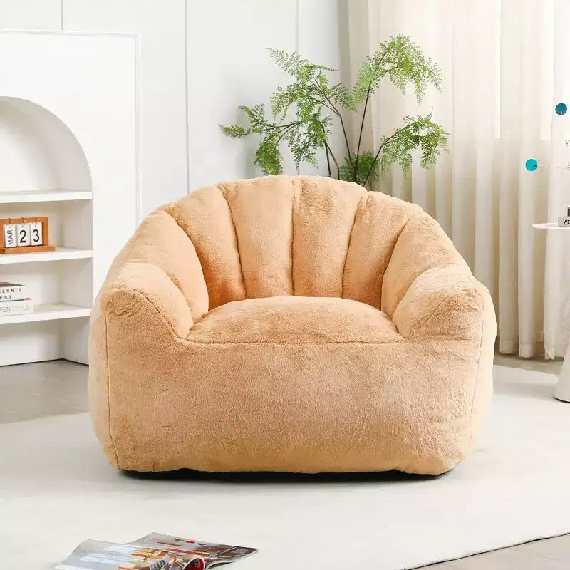 Poltrona a sacco moderna in peluche e finta pelliccia con braccioli, divano lounge in schiuma ad alta densità per soggiorno, camera da letto