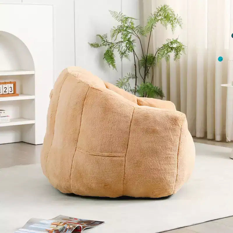 Poltrona a sacco moderna in peluche e finta pelliccia con braccioli, divano lounge in schiuma ad alta densità per soggiorno, camera da letto