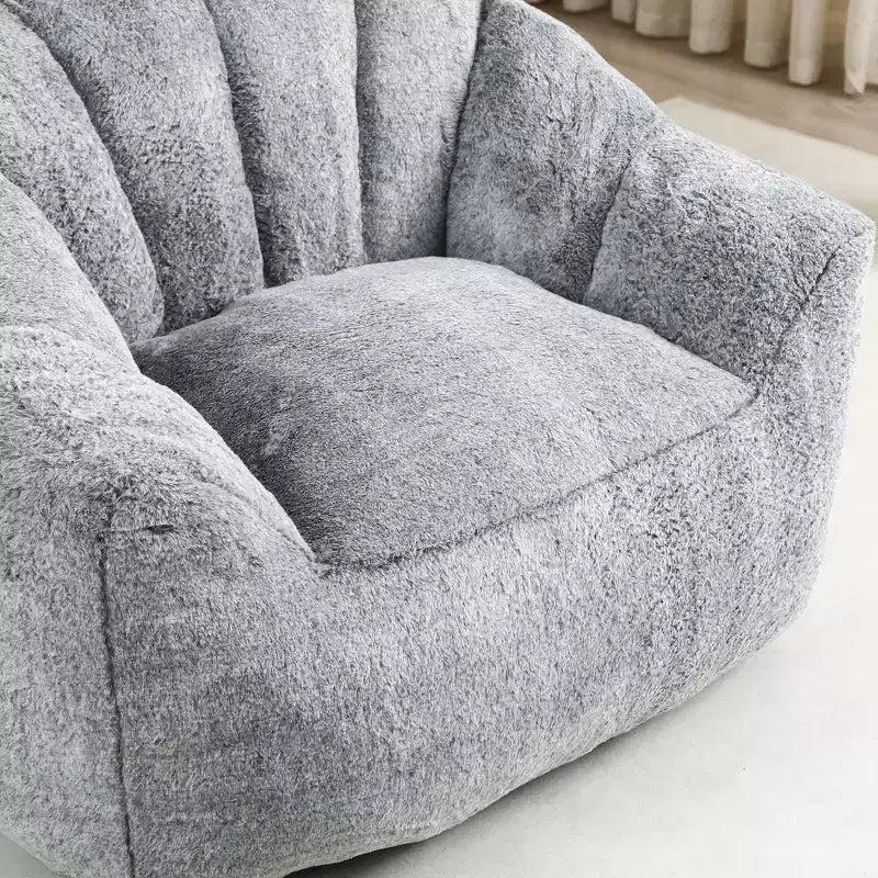 Poltrona a sacco moderna in peluche e finta pelliccia con braccioli, divano lounge in schiuma ad alta densità per soggiorno, camera da letto