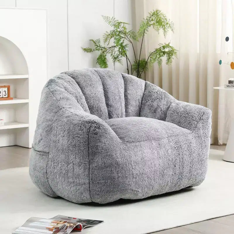 Poltrona a sacco moderna in peluche e finta pelliccia con braccioli, divano lounge in schiuma ad alta densità per soggiorno, camera da letto