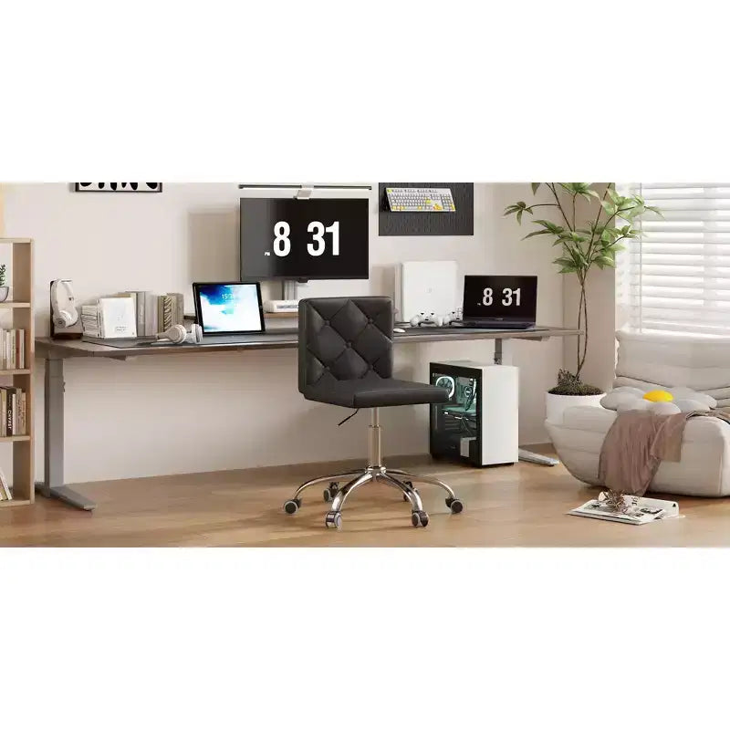 Sedia da ufficio senza braccioli in pelle PU, altezza regolabile e rotazione a 360° per casa o ufficio