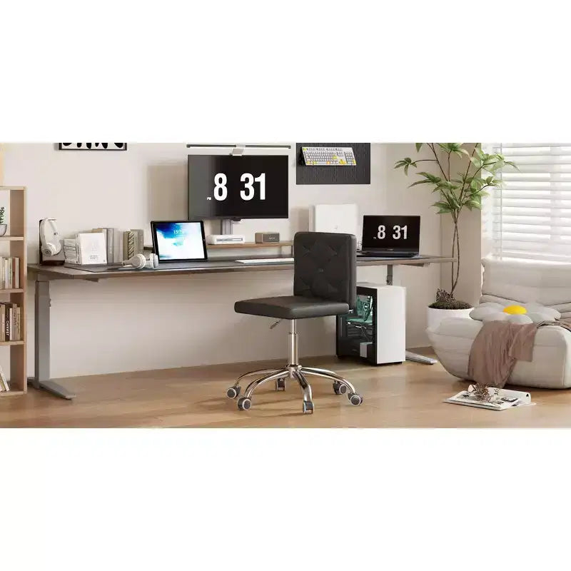 Sedia da ufficio senza braccioli in pelle PU, altezza regolabile e rotazione a 360° per casa o ufficio