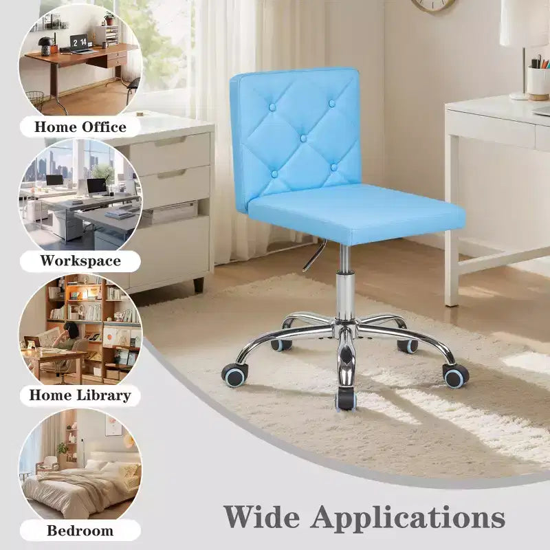 Sedia da ufficio senza braccioli in pelle PU, altezza regolabile e rotazione a 360° per casa o ufficio
