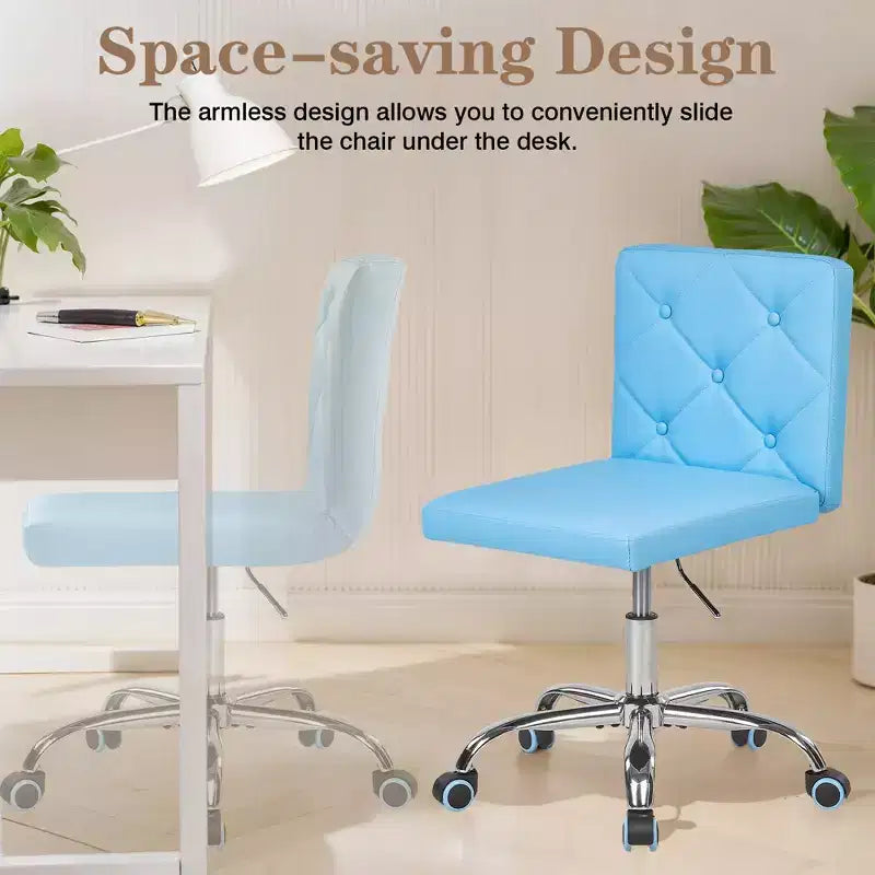 Sedia da ufficio senza braccioli in pelle PU, altezza regolabile e rotazione a 360° per casa o ufficio
