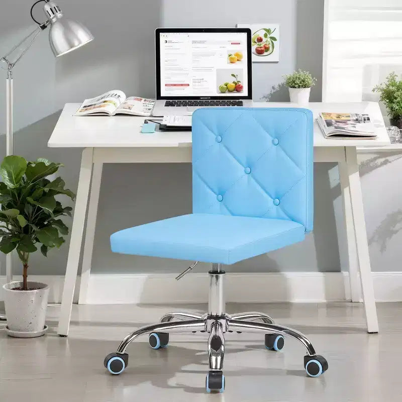 Sedia da ufficio senza braccioli in pelle PU, altezza regolabile e rotazione a 360° per casa o ufficio