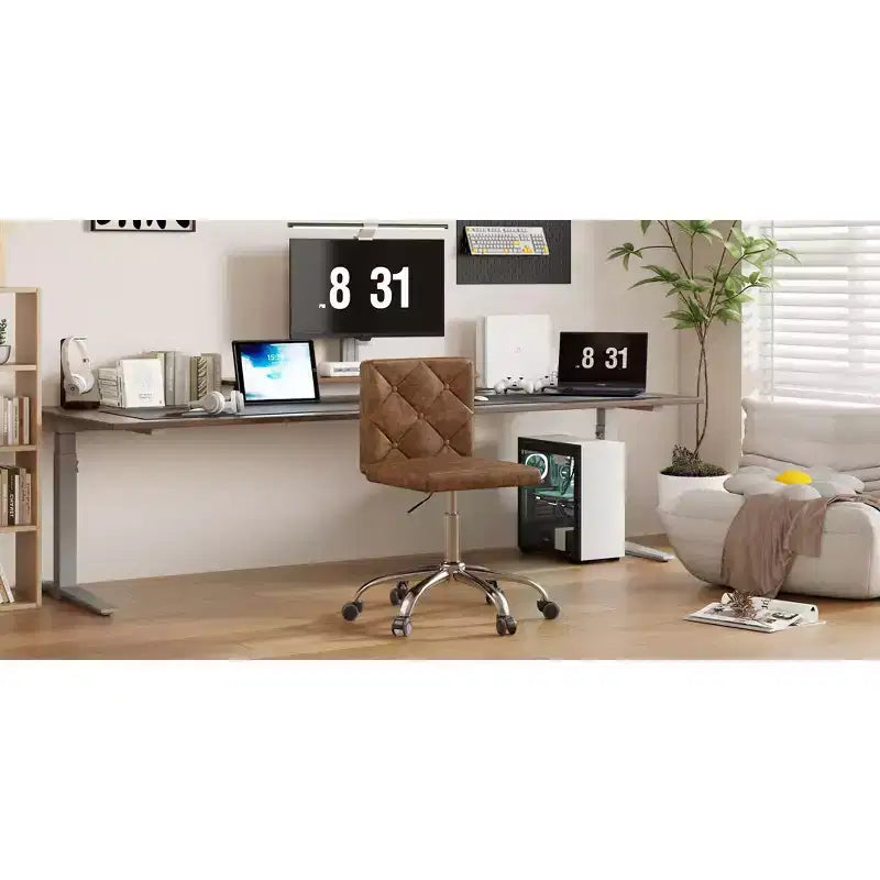 Sedia da ufficio senza braccioli in pelle PU, altezza regolabile e rotazione a 360° per casa o ufficio
