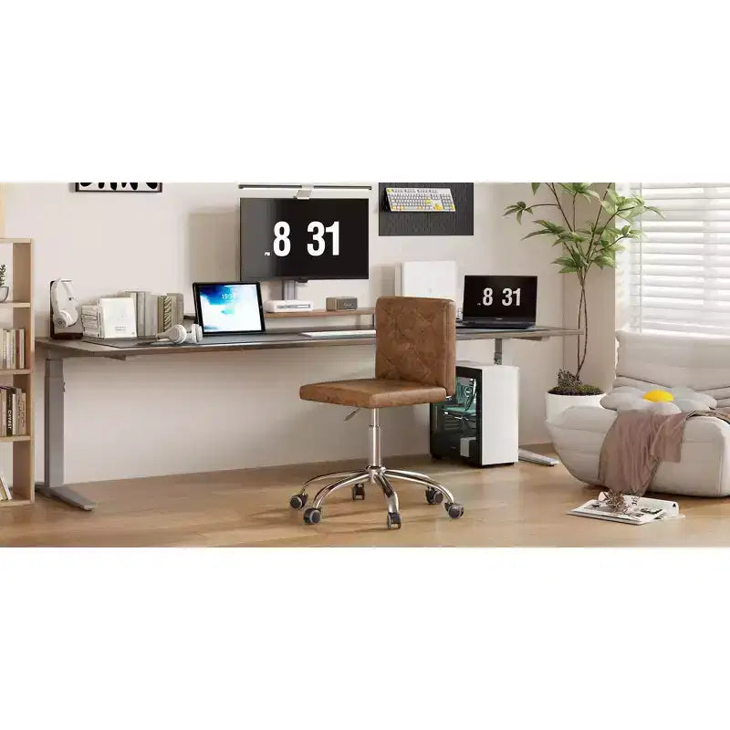Sedia da ufficio senza braccioli in pelle PU, altezza regolabile e rotazione a 360° per casa o ufficio