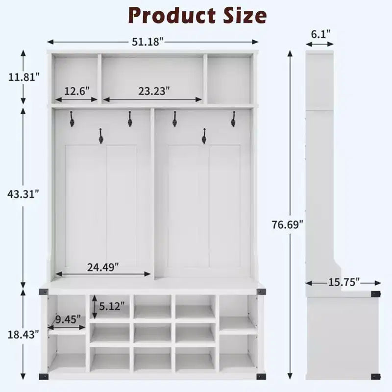 Panca appendiabiti da ingresso alta 193 cm con porta scarpe, panca da ingresso in stile rustico 4 in 1 con appendiabiti e 6 ganci, ripiano regolabile, panca da ingresso per la zona fangosa
