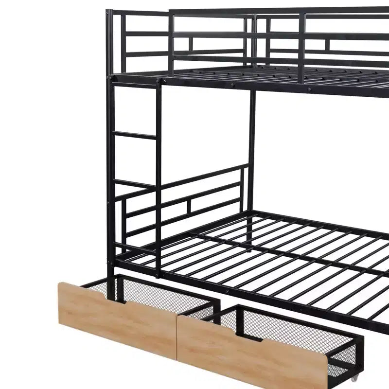 Letto a castello in metallo a una piazza e mezza con scrivania, letto a castello in metallo resistente a una piazza e mezza con luce e 2 cassetti, nero
